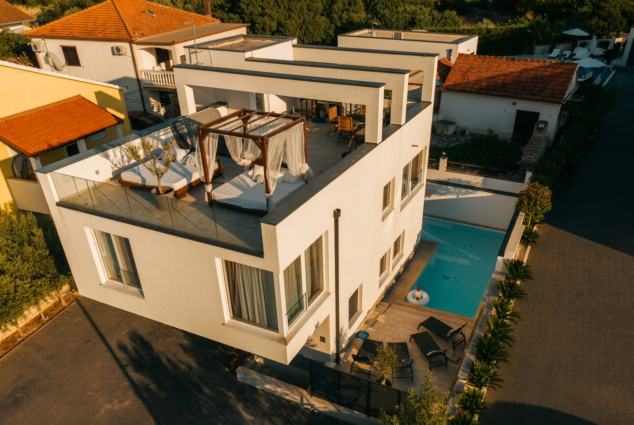 Rooftop spa Villa with jacuzzi, pool and luxury boat
